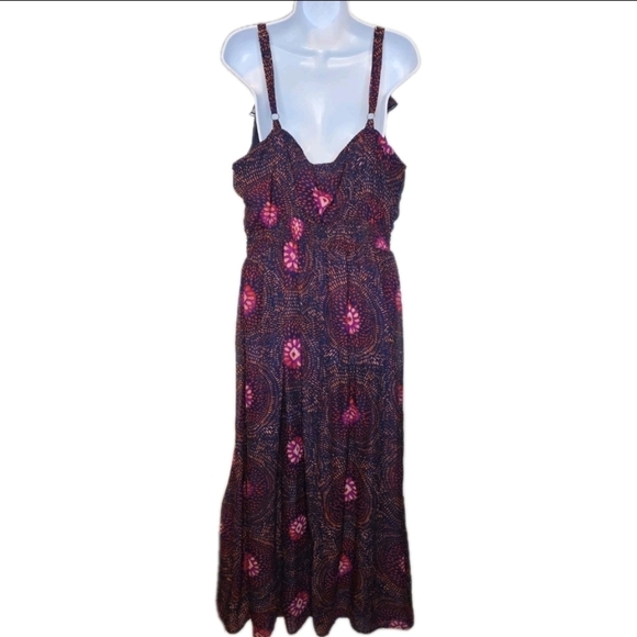 318. Faded Glory Floral Geo Print Ruffle Front Flowy Maxi Dress - Size 22W, - Picture 2 of 4